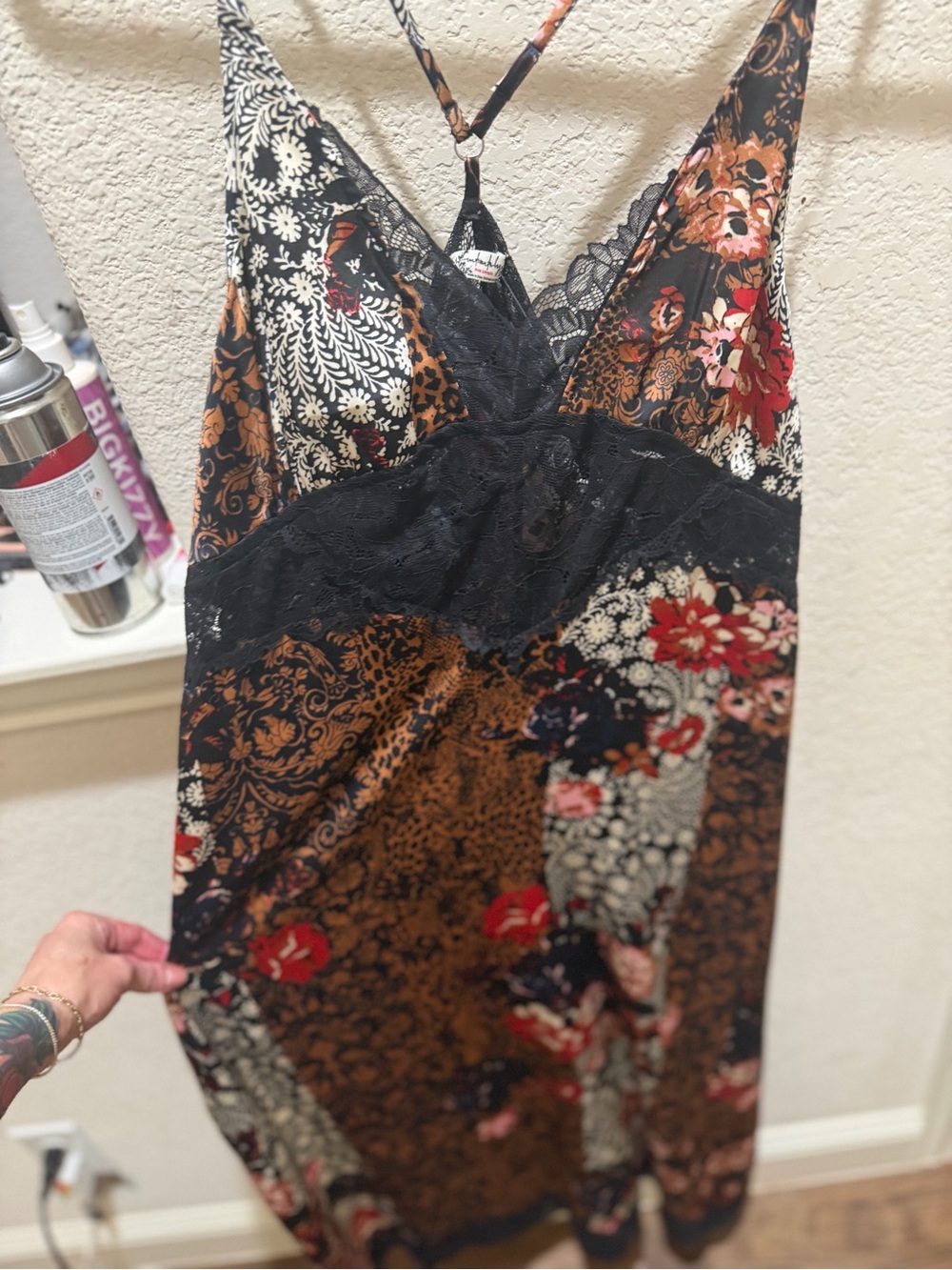 Free People Black Floral Mixed-Print Lace-Trim Maxi Slip Dress - Picture 6 of 12